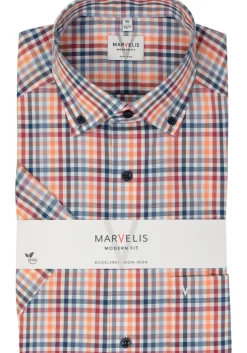 MARVELIS modern fit overhemd, korte mouw, popeline, rood geruit
