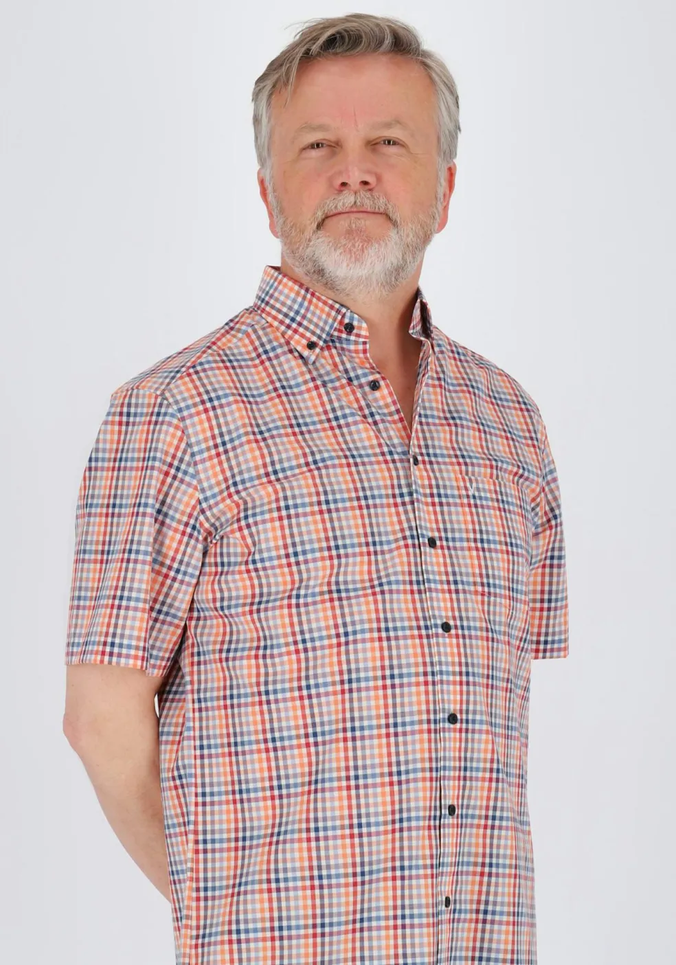 MARVELIS modern fit overhemd, korte mouw, popeline, rood geruit