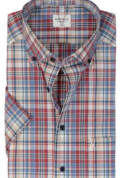 MARVELIS modern fit overhemd, korte mouw, popeline, rood geruit