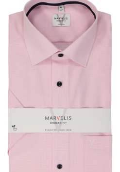 MARVELIS modern fit overhemd, korte mouw, popeline, roze geruit
