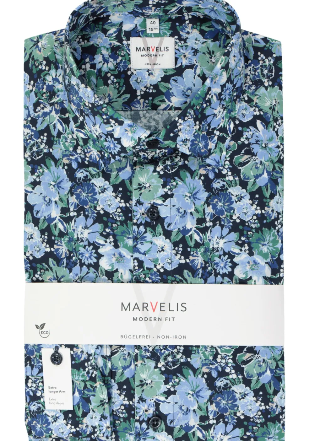MARVELIS modern fit overhemd, mouwlengte 7, popeline, groen dessin