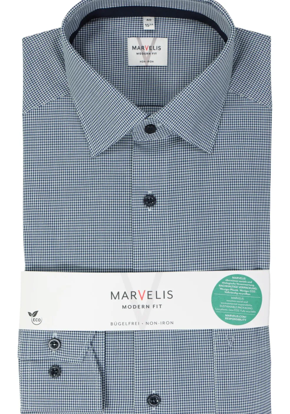 MARVELIS modern fit overhemd, popeline, donkerblauw geruit
