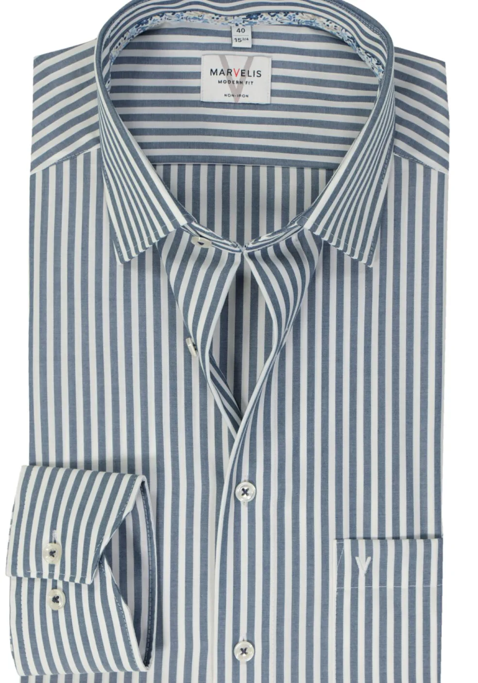 MARVELIS modern fit overhemd, popeline, donkerblauw gestreept