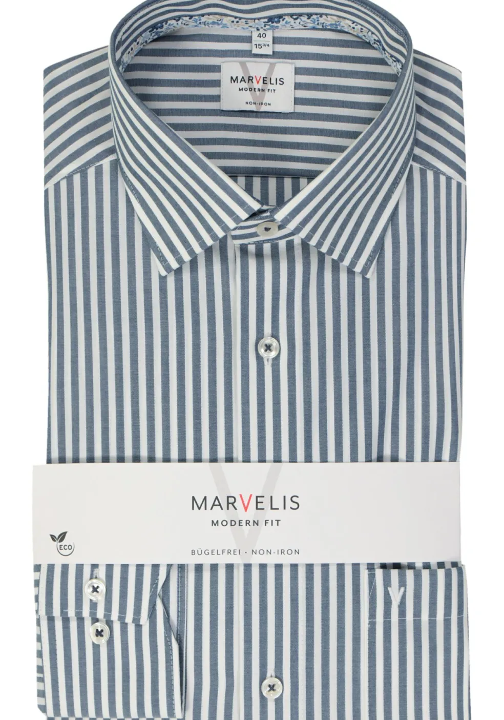 MARVELIS modern fit overhemd, popeline, donkerblauw gestreept