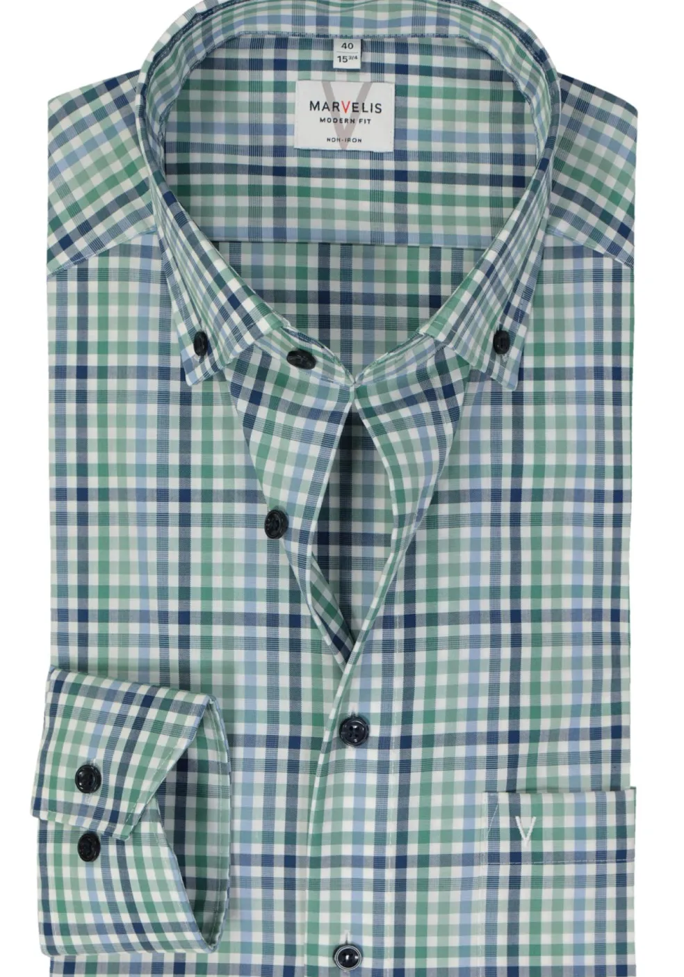 MARVELIS modern fit overhemd, popeline, groen geruit