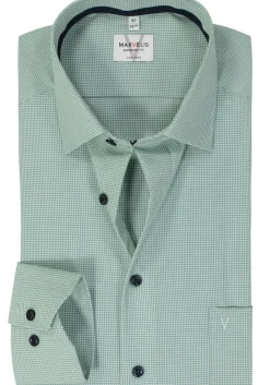 MARVELIS modern fit overhemd, popeline, kristalgroen geruit
