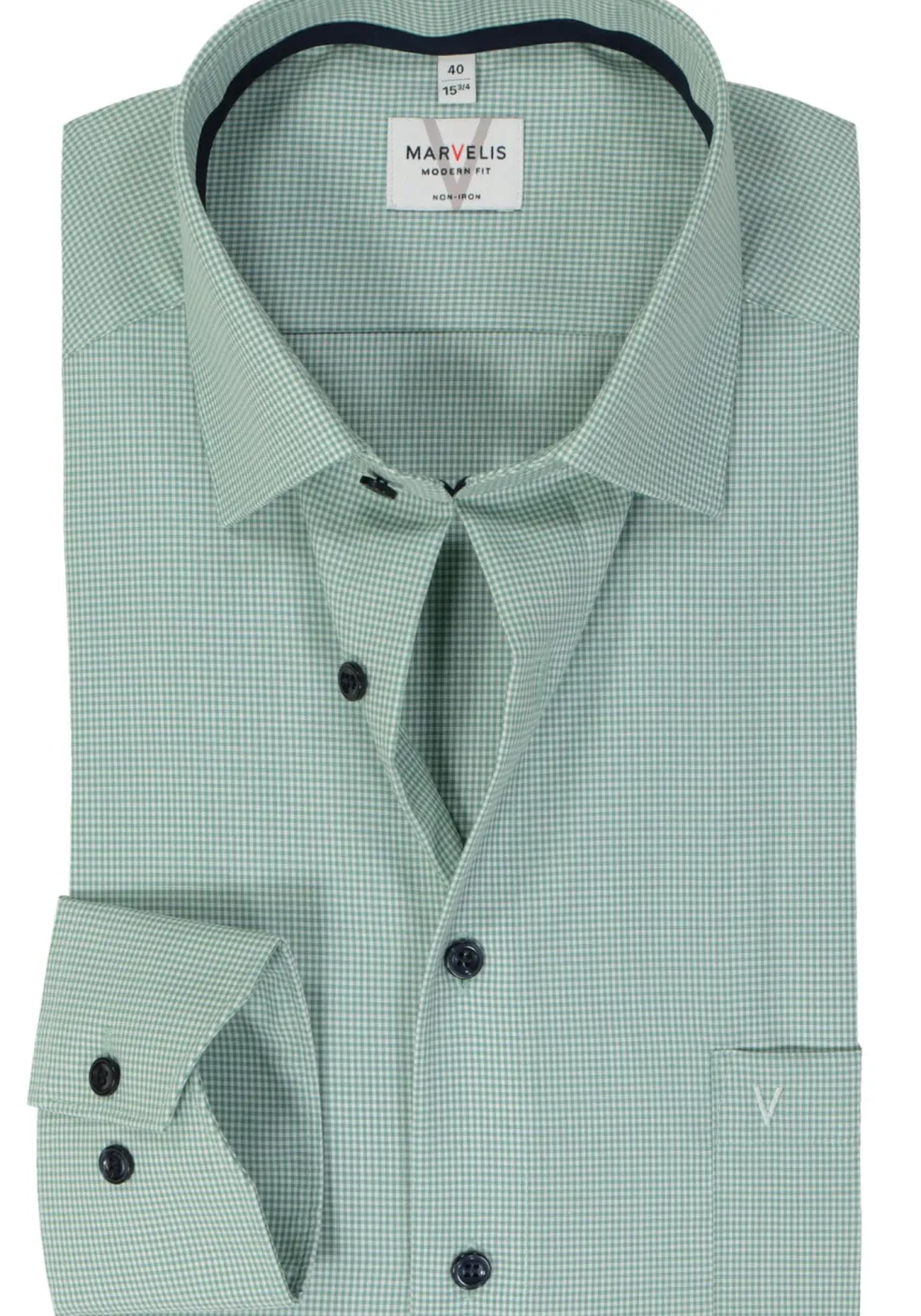 MARVELIS modern fit overhemd, popeline, kristalgroen geruit