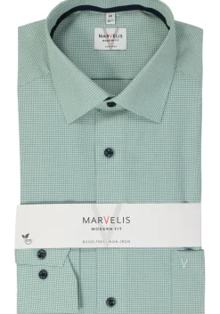 MARVELIS modern fit overhemd, popeline, kristalgroen geruit