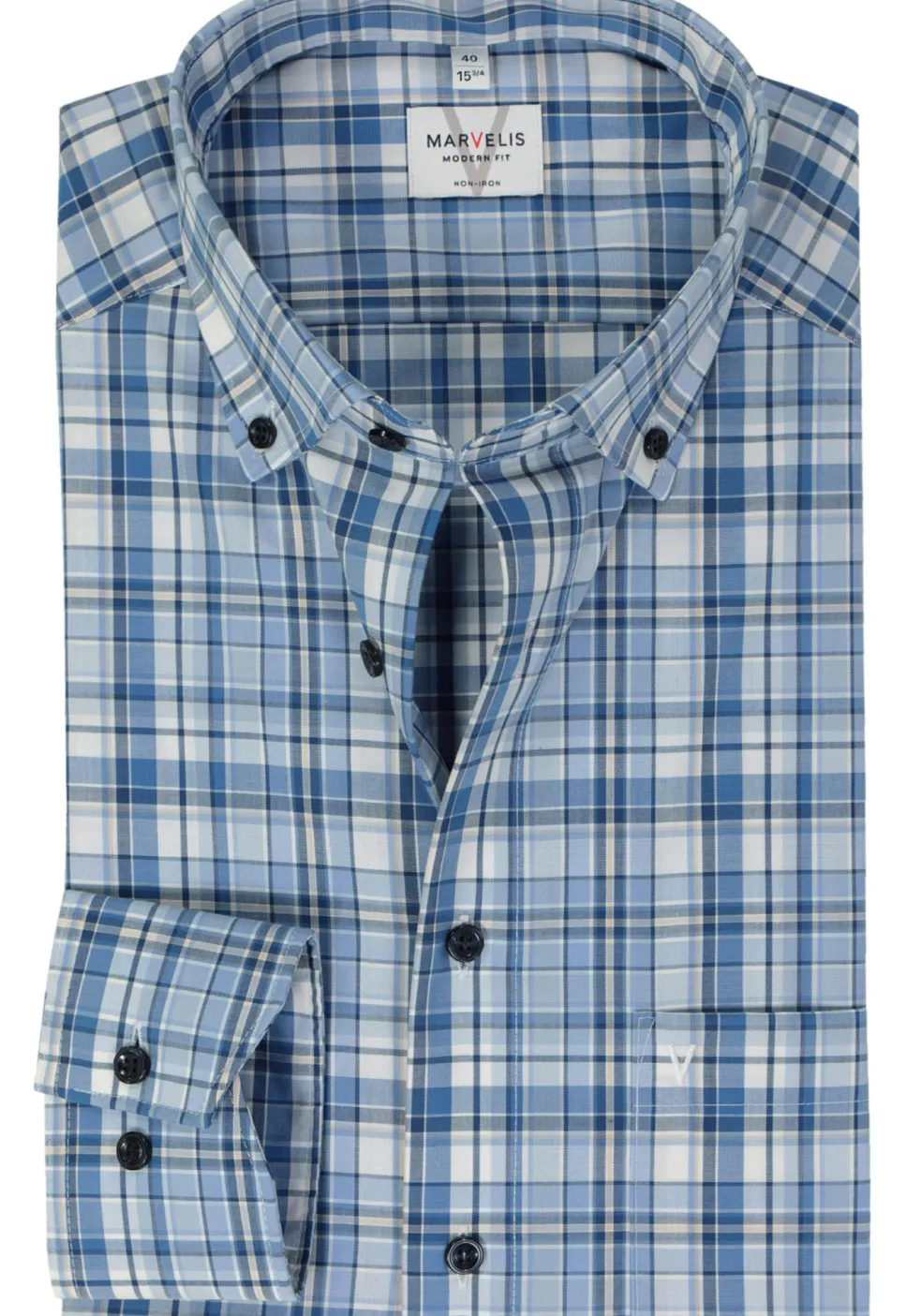 MARVELIS modern fit overhemd, popeline, lichtblauw geruit