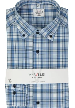 MARVELIS modern fit overhemd, popeline, lichtblauw geruit