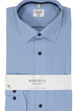 MARVELIS modern fit overhemd, popeline, lichtblauw geruit