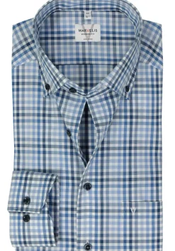 MARVELIS modern fit overhemd, popeline, lichtblauw geruit