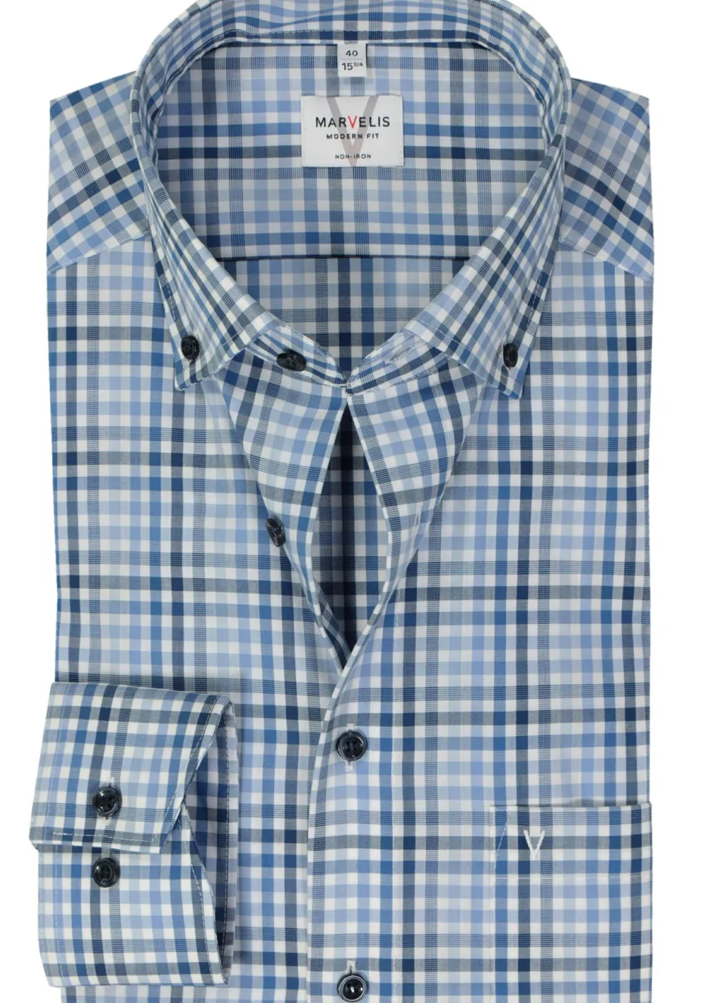 MARVELIS modern fit overhemd, popeline, lichtblauw geruit