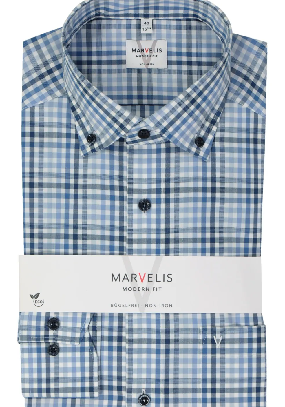 MARVELIS modern fit overhemd, popeline, lichtblauw geruit