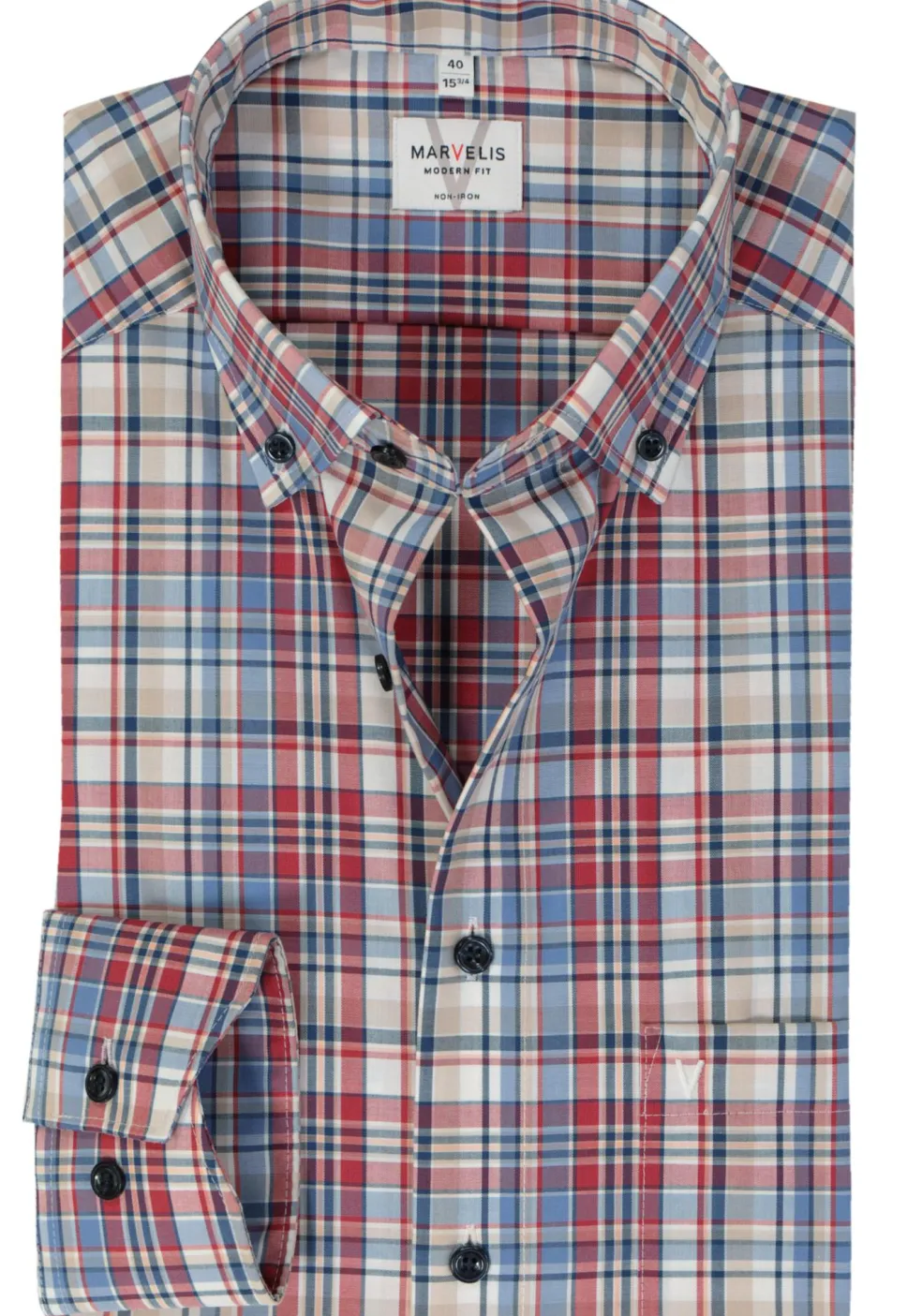 MARVELIS modern fit overhemd, popeline, rood geruit