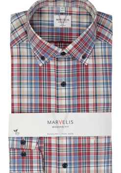 MARVELIS modern fit overhemd, popeline, rood geruit