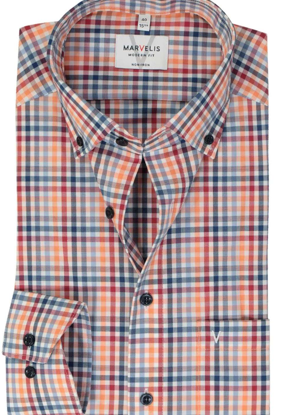 MARVELIS modern fit overhemd, popeline, rood geruit