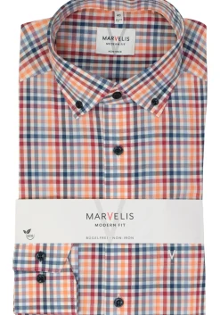 MARVELIS modern fit overhemd, popeline, rood geruit
