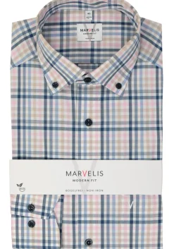 MARVELIS modern fit overhemd, popeline, roze geruit