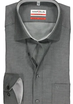 MARVELIS modern fit overhemd, zwart structuur (contrast)