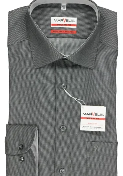 MARVELIS modern fit overhemd, zwart structuur (contrast)
