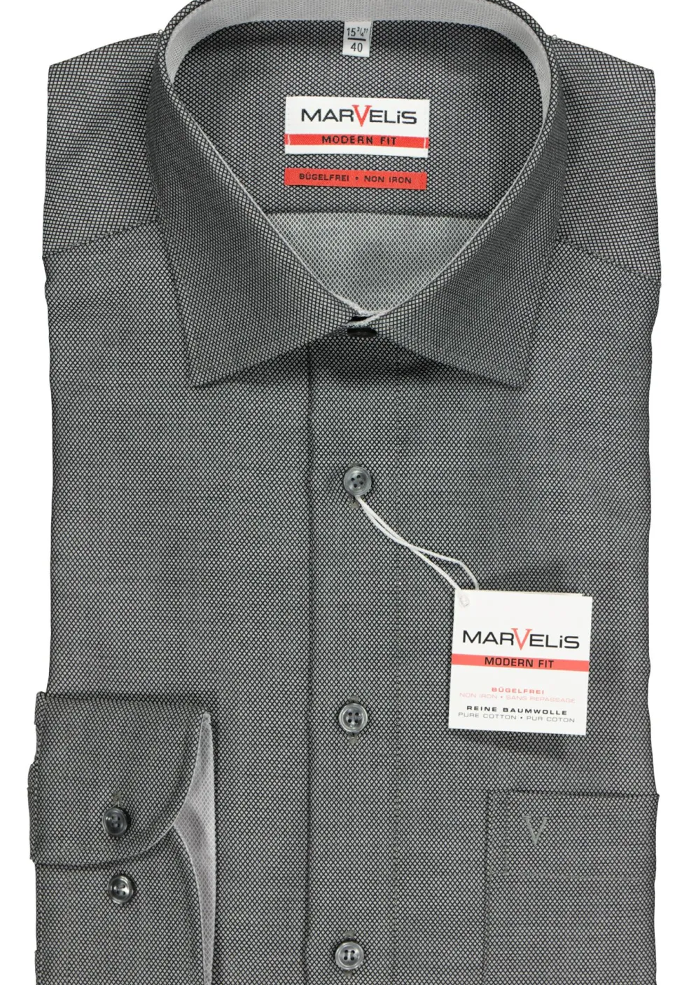 MARVELIS modern fit overhemd, zwart structuur (contrast)