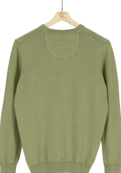 MARVELIS modern fit trui katoen, O-hals, olijfgroen
