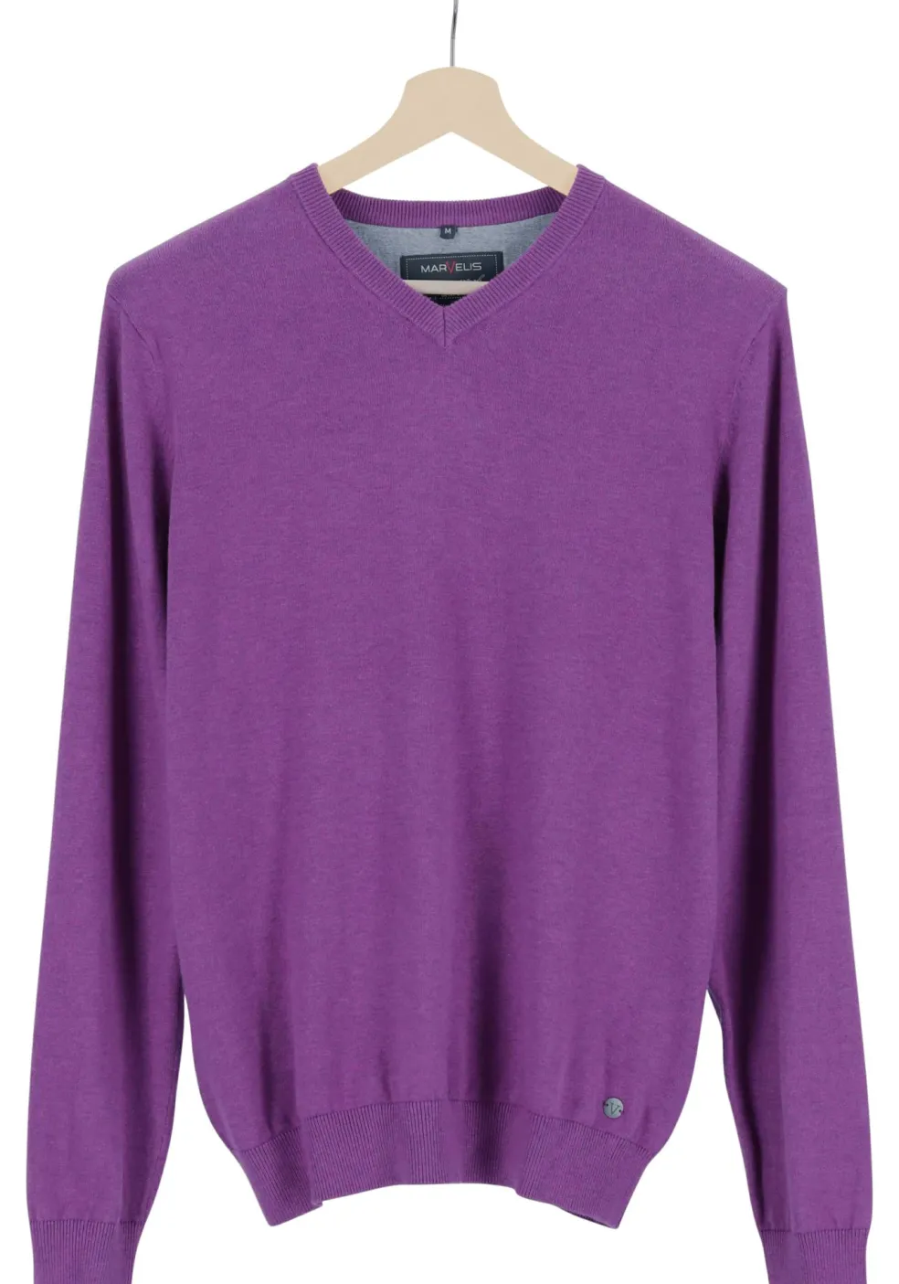 MARVELIS modern fit trui katoen, V-hals, aubergine paars