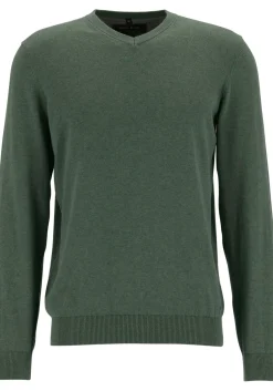 MARVELIS modern fit trui katoen, V-hals, donkergroen
