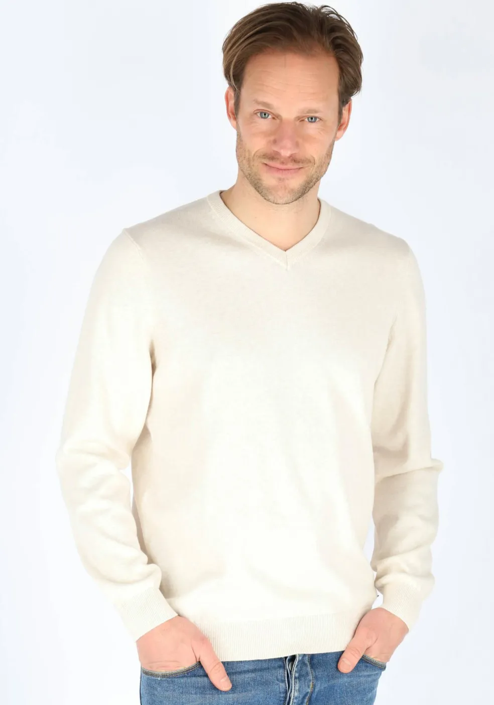 MARVELIS modern fit trui katoen, V-hals, ecru