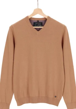MARVELIS modern fit trui katoen, V-hals, noga bruin