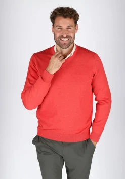 MARVELIS modern fit trui katoen, V-hals, rood