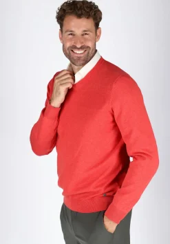 MARVELIS modern fit trui katoen, V-hals, rood