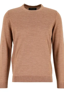 MARVELIS modern fit trui wol, O-hals, noga bruin