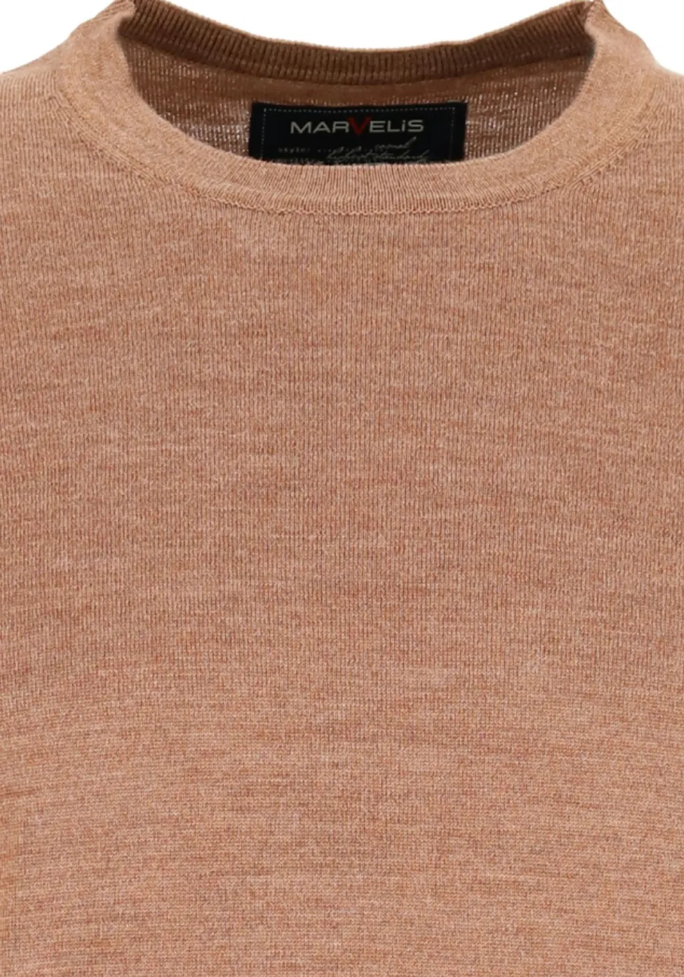 MARVELIS modern fit trui wol, O-hals, noga bruin