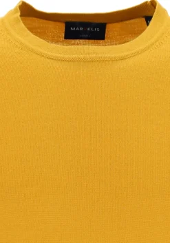 MARVELIS modern fit trui wol, O-hals, okergeel