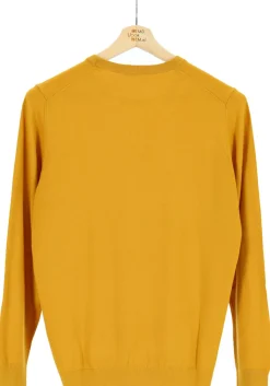 MARVELIS modern fit trui wol, O-hals, okergeel