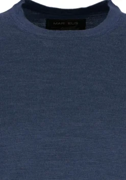 MARVELIS modern fit trui wol, O-hals, rookblauw