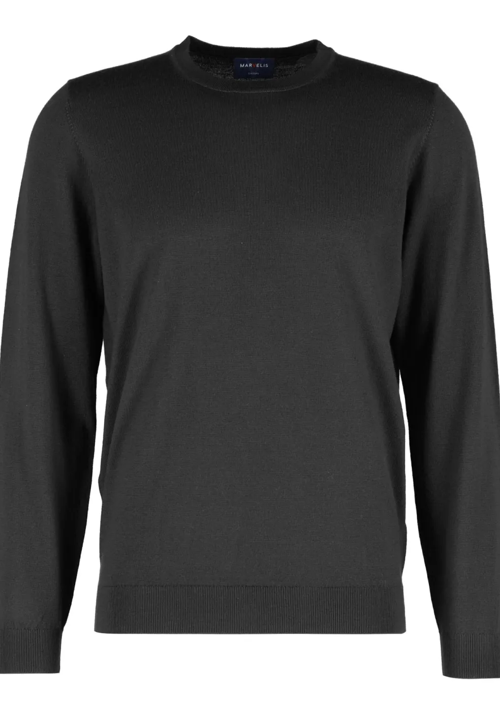 MARVELIS modern fit trui wol, O-hals, zwart