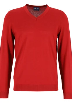 MARVELIS modern fit trui wol, V-hals, donkerrood