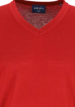 MARVELIS modern fit trui wol, V-hals, donkerrood