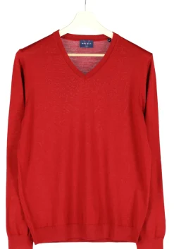 MARVELIS modern fit trui wol, V-hals, donkerrood