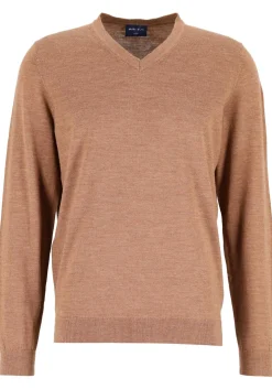 MARVELIS modern fit trui wol, V-hals, noga bruin