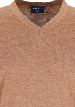 MARVELIS modern fit trui wol, V-hals, noga bruin