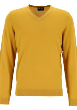 MARVELIS modern fit trui wol, V-hals, okergeel