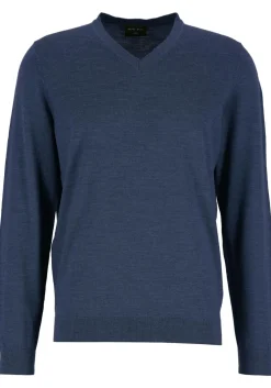 MARVELIS modern fit trui wol, V-hals, rookblauw