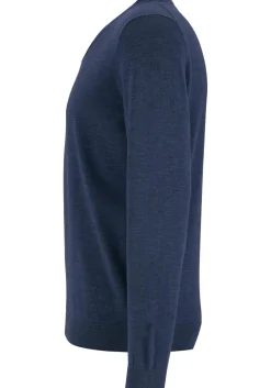 MARVELIS modern fit trui wol, V-hals, rookblauw