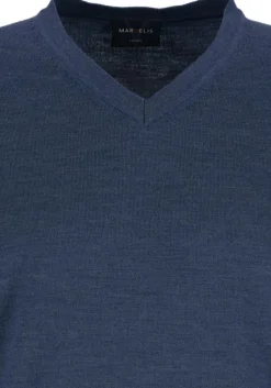 MARVELIS modern fit trui wol, V-hals, rookblauw