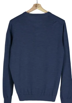 MARVELIS modern fit trui wol, V-hals, rookblauw