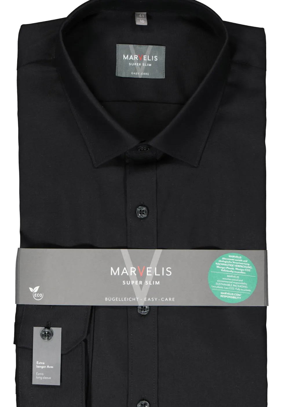 MARVELIS super slim fit overhemd, mouwlengte 7, popeline, zwart